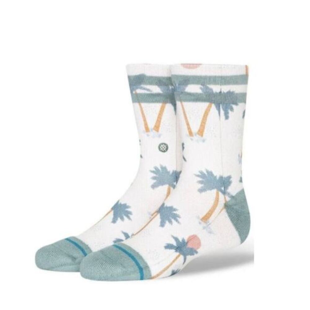 Stance‎ Youth Kids Palm Tree Crew Socks Off White Blue Size L 3-5.5